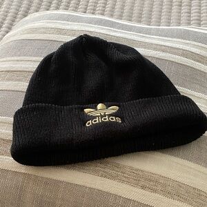 Adidas Black Knit Hat with Gold Logo